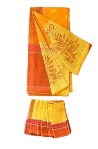 LR - Table Linen Set - Orange Botanical Tablecloth & 6 Napkins