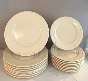 LR - Dinner Plates - Sur La Table Ivory Beaded Rim (Lot of 18)
