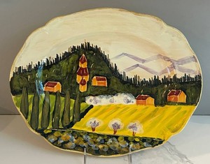 LR - Decorative Ceramic Platter - Vietri Italian Hand-Painted Landscape