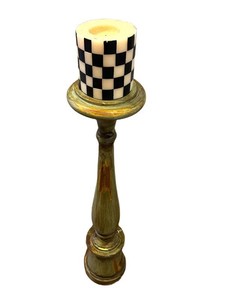 LR - Tall Floor Candle Holder With Checkerboard Pillar Candle