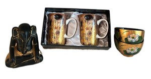 LR - Decorative Art Mixed Lot - Klimt Mugs, Elephant Statue & Lotus Bowls