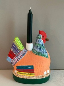 LR - Chicken Candle Holder - Painted Rooster Decor 8 X 9 in