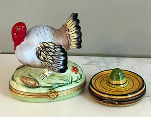 LR - Porcelain Limoges Trinket Boxes - Turkey & Sombrero (Lot of 2)