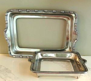 LR - Serving Trays - Ornate Silverplate Rectangular Set (Lot of 2)