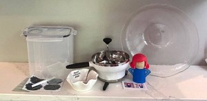 LR - Kitchenware Mixed Lot - Food Mill, Mud Pie, Glass Bowl & Angry Mama