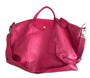 LR - Leather Handbag - Longchamp Le Pliage Cuir Bright Pink