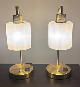 LLBR - Two Brass & Frosted Glass Table Lamps
