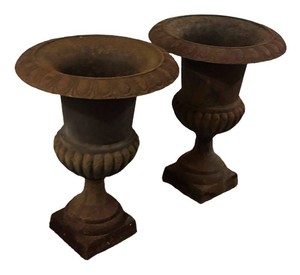 G - Two Cast Iron Yard Urn Planters