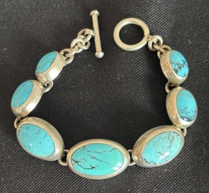DR - Sterling Silver Turquoise Bracelet with 7 Cabochons