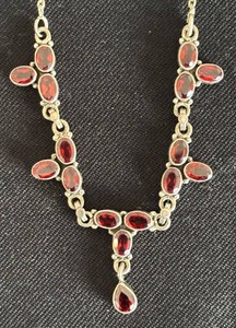 DR - Sterling Silver Necklace With Ruby-Red Stones