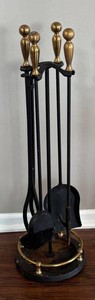 DR - Vintage Black Metal & Brass Finish Fireplace Tool Set
