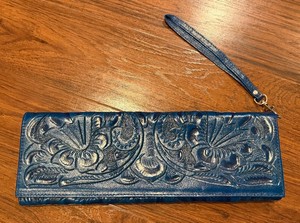 Alexandro Yeo Tooled Blue Clutch Handbag