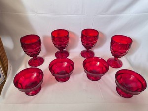 Vintage Viking glass-Georgian Ruby red water goblets, and dessert dishes-8 pcs