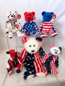Collection of Patriotic Ty Beanie Baby Bears-6 pcs