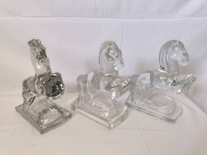 VTG Clear Glass Horse Bookends