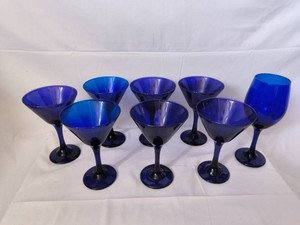 Vintage Cobalt Blue Ribbed Martini Glasses