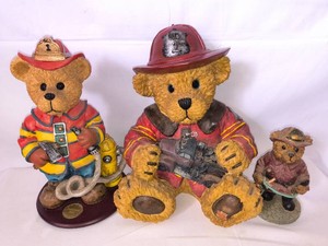 Vintage Resin Firefighter Teddy Bear Figurines