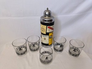 Set of 5 Schlitz Glasses and Musical Liquor Decanter