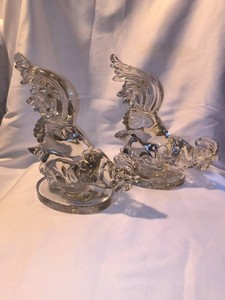 Vintage Glass Rooster Bookends