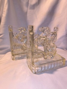 Pair of Vintage Glass Bookends Depicting Lady Godiva
