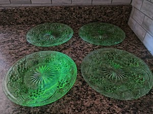Set of 4- Uranium Glass Plates-Grapevine pattern