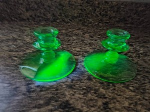 Uranium glass candlestick pair