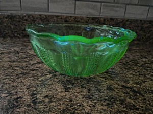 Vintage Green Iridescent Carnival Glass Bowl