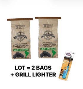 2 Sacks of S. American HARDWOOD CHARCOAL BRIQUETS  Grill Lighter