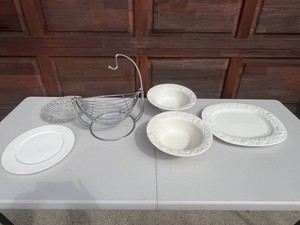 Better Homes & Gardens Large Bowls & Platter, Glass Dish & Chrome Basket Mixed Lot