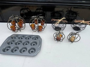 Decorative Fall Candle Holders & Wilton 12-Cavity Bundt Pan Mixed Lot