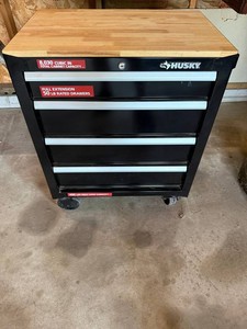 Husky Rolling Tool Cabinet With Wood Top & Hand Tools