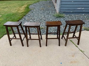 Dark Wood Bar Stools With Footrests (Lot of 4)