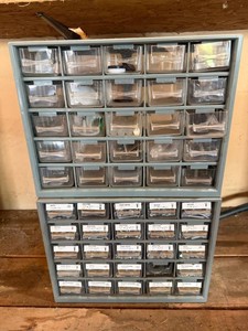 Parts Organizer Cabinet With Assorted Fasteners