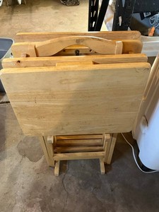 Set of 4 Matching Wooden TV Standing Trays w Holder & Handle