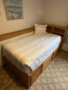Wood Twin Bed With Storage Drawers and Shelving