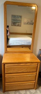 Oak-Finish Dresser With Attached Mirror - 42 X 28 in
