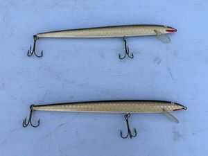 Vintage Balsa Wood Rapala Original Fishing Lures with Treble Hooks - Pair