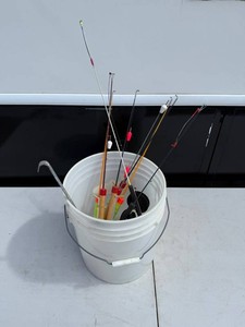 Assorted Fishing Gear, Tackle & Rods in Utility Bucket