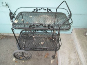 Black decorative mesh metal dual tier butlers cart