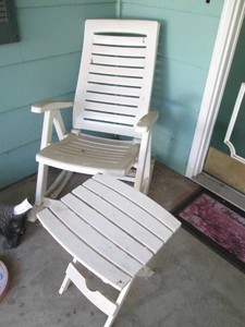 Plastic folding patio side table and rocking chair