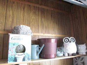 Garden gazing globe, watering can, Owl decor and more