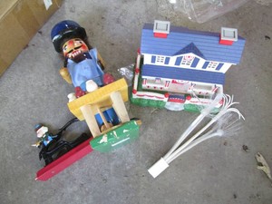 Wood Soldier Nutcracker, Cast Iron Nutcracker and 4th of July lighted town-building tabletop decor