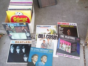 Vintage vinyl record albums from a wide variety of genres and artists including The Beatles, The Everly Brothers, Bill Cosby and more