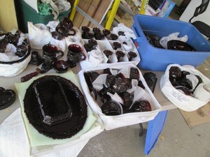 Massive assortment of Vintage Avon Ruby Red Cape Cod glass Mugs, Cups, spice shakers, cake knife, vases, lidded dishes and more