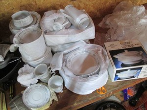 Diane Fine Porcelain China Plates, bowls, mugs, pitcher, lidded casserole dish and assorted serving pieces