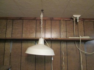 A vintage metal pendant light