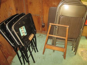 Folding chairs, card table and step ladder