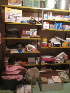 2 metal shelves plus their contents as shown