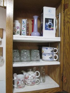 Vintage cut glass lowballs, soup mugs, decorative tea set and more