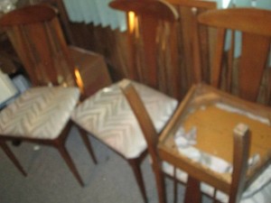 (4) Vintage Wood dining chairs with upholstered seats